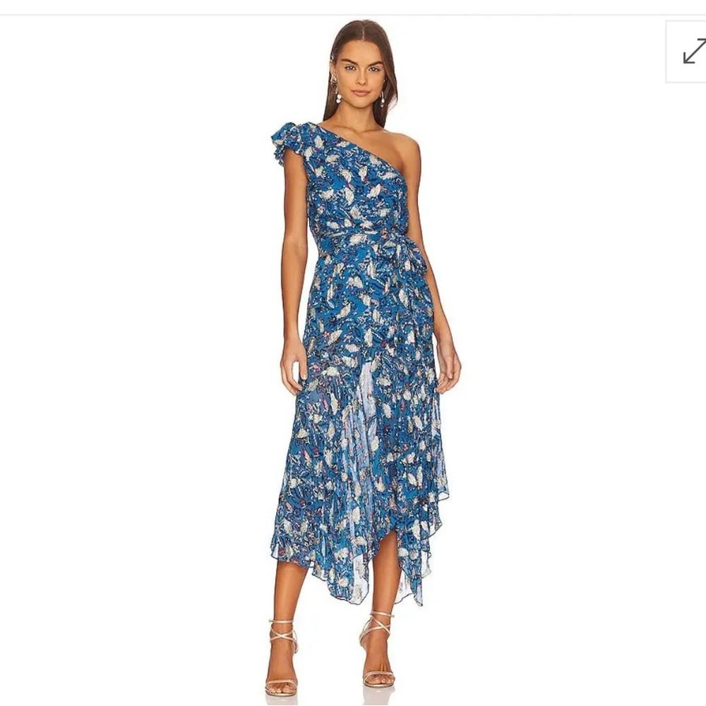 Karina Grimaldi One-Shoulder Floral Dress in Blue